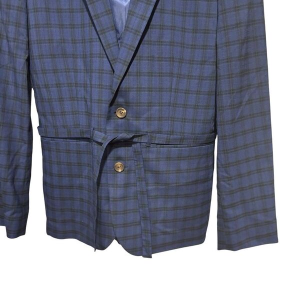 ASOS DESIGN skinny suit belted jacket with dark blue windowpane check - Picture 6 of 10